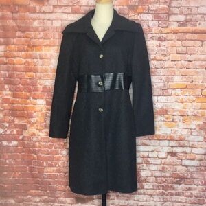 Mackintosh  Gray Wool Leather Trimmed A-line Peacoat